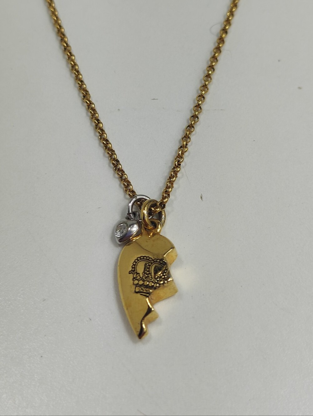Vintage Juicy Couture Half Heart Necklace Gold Tone Crown Charm 15" Y2K Dainty